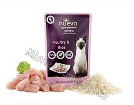 Nuevo kotě drůbeží s rýží kapsa 85g