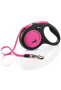 Vodítko FLEXI Neon M pásek 5m/25kg černá/růžová