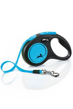 Vodítko FLEXI Neon S pásek 5m/15kg černá/modrá