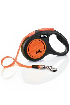Vodítko FLEXI Neon S pásek 5m/15kg černá/oranžová