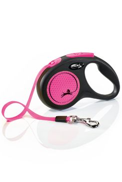 Vodítko FLEXI Neon S pásek 5m/15kg černá/růžová